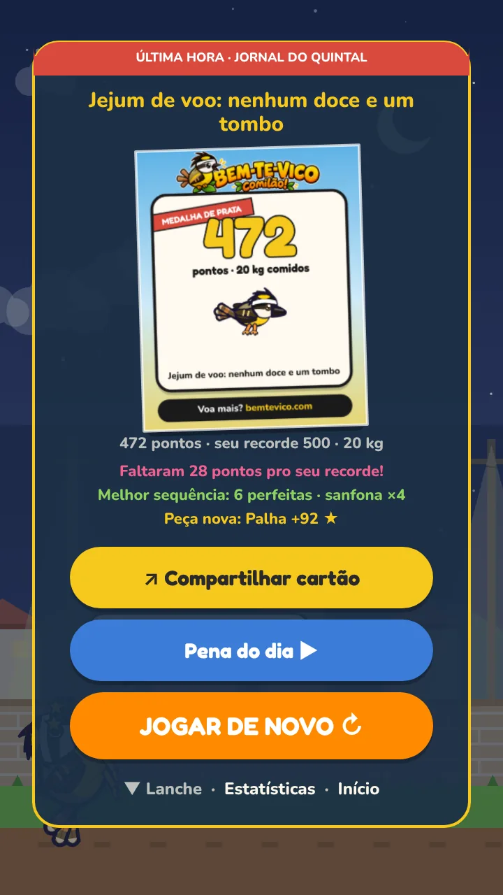 Resultado da partida com o cartão para compartilhar